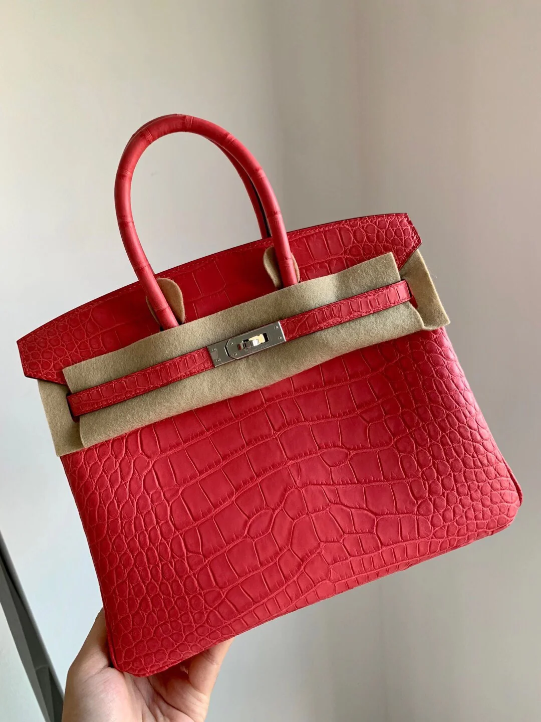 Сумка Hermes Birkin 25 из кожи американского аллигатора, формат A5, ручка из крокодиловой кожи, азалия, серебряная пуговица.