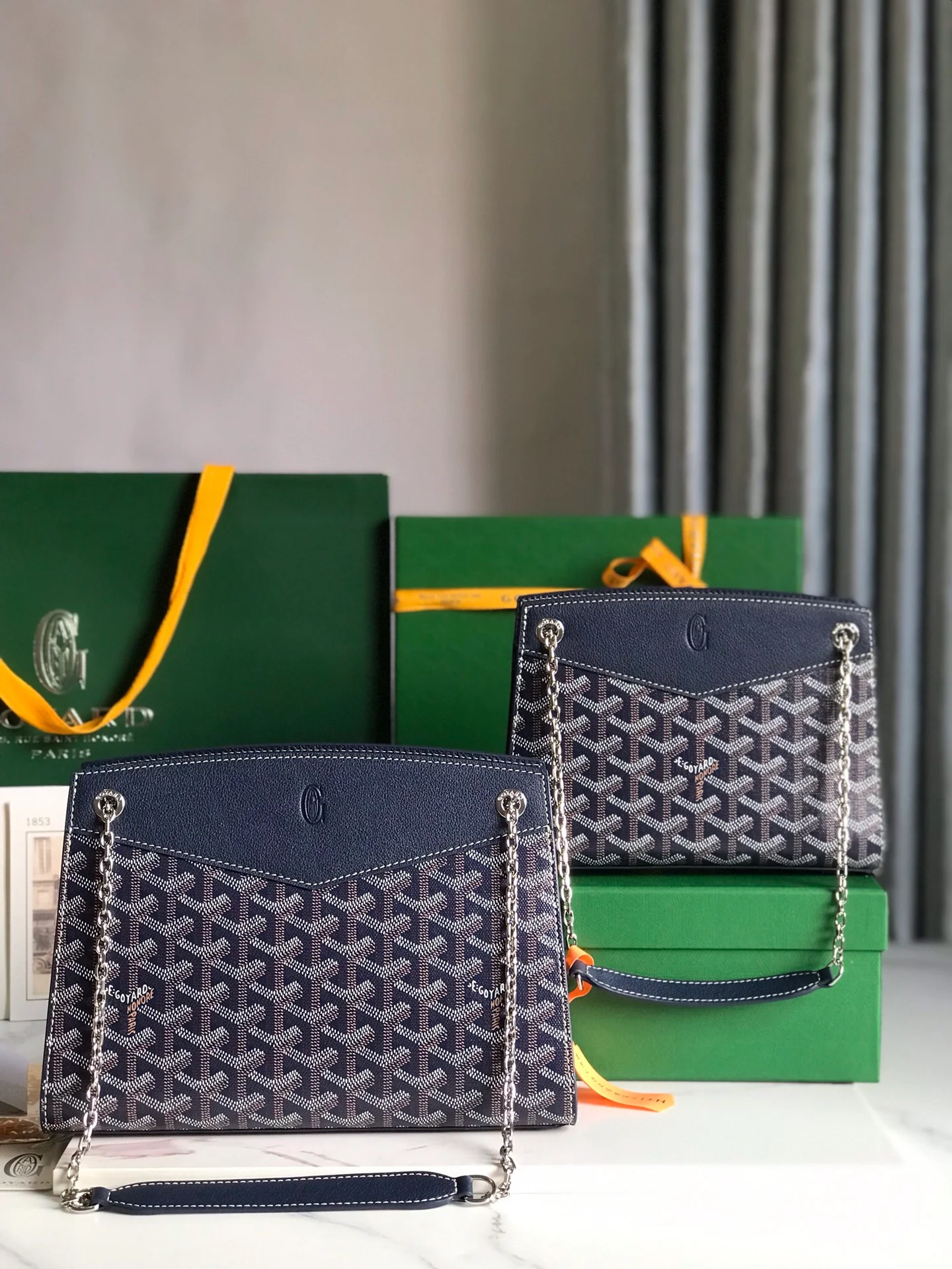 Кожаная сумка Goyard Rouette на цепочке - Mimi - темно-синяя