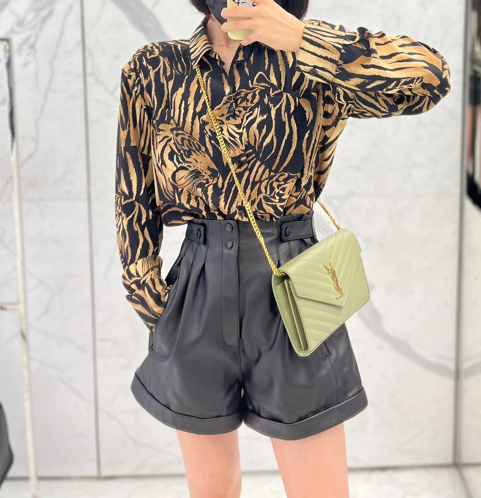 YSL Monogram Caviar WOC Avocado Green Gold Buckle 22cm 1