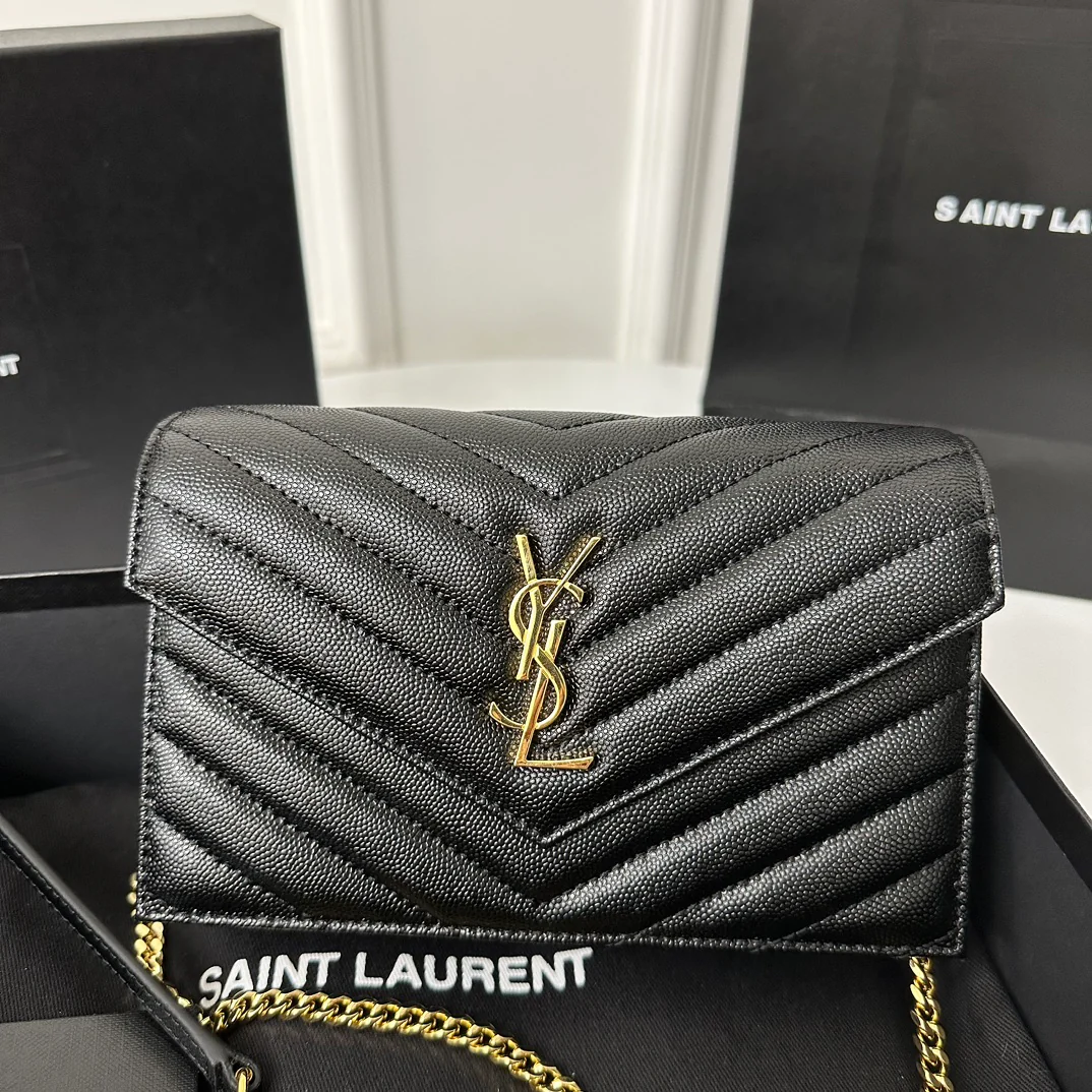 YSL Monogram Caviar WOC Black with Gold Buckle 19cm