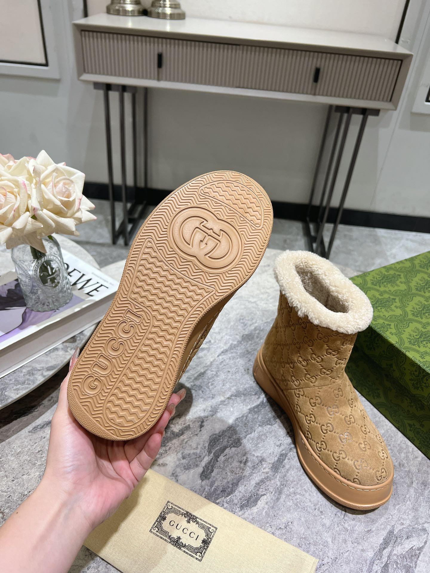 Шерстяные зимние сапоги Gucci 2024 - Кофейно-коричневый