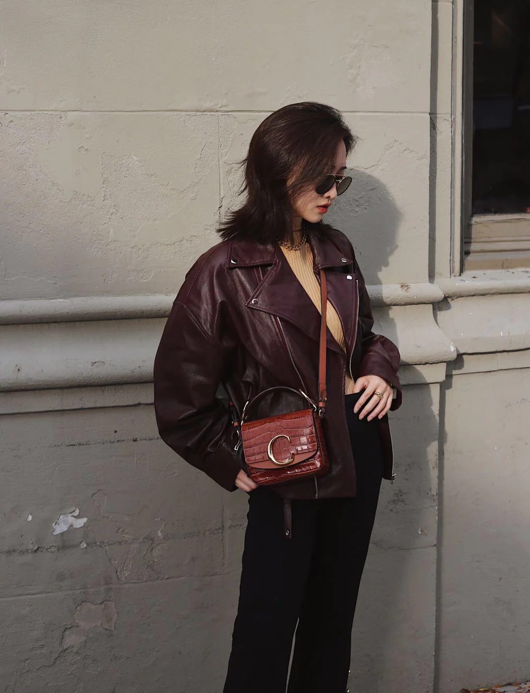 Сумка Chloe C-bag - Замша с тиснением под крокодиловую кожу - Карамельный цвет