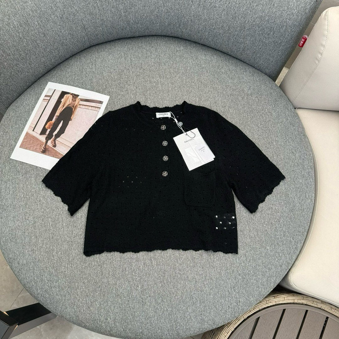 Chanel 2403 Весна/Лето Новинка Ажурный вязаный крючком топ - Черный