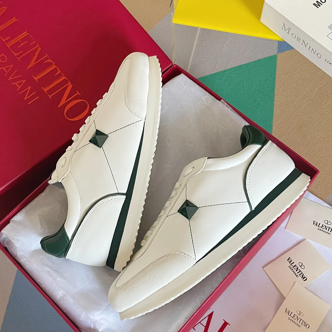 Спортивные повседневные туфли Valentino с заклепками - для пар - зеленая отделка