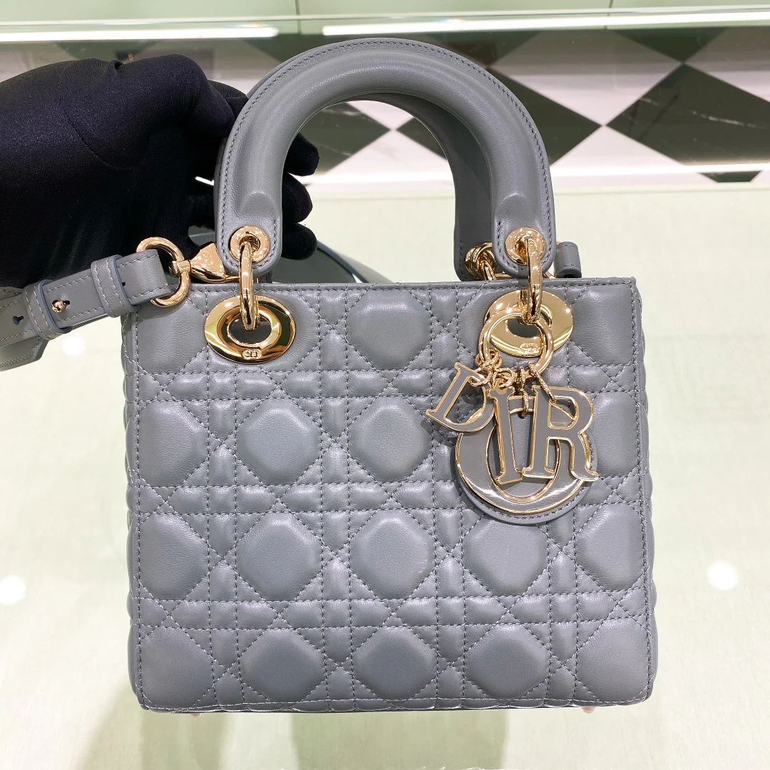 Сумка Dior Lady, четыре отделения, серая.