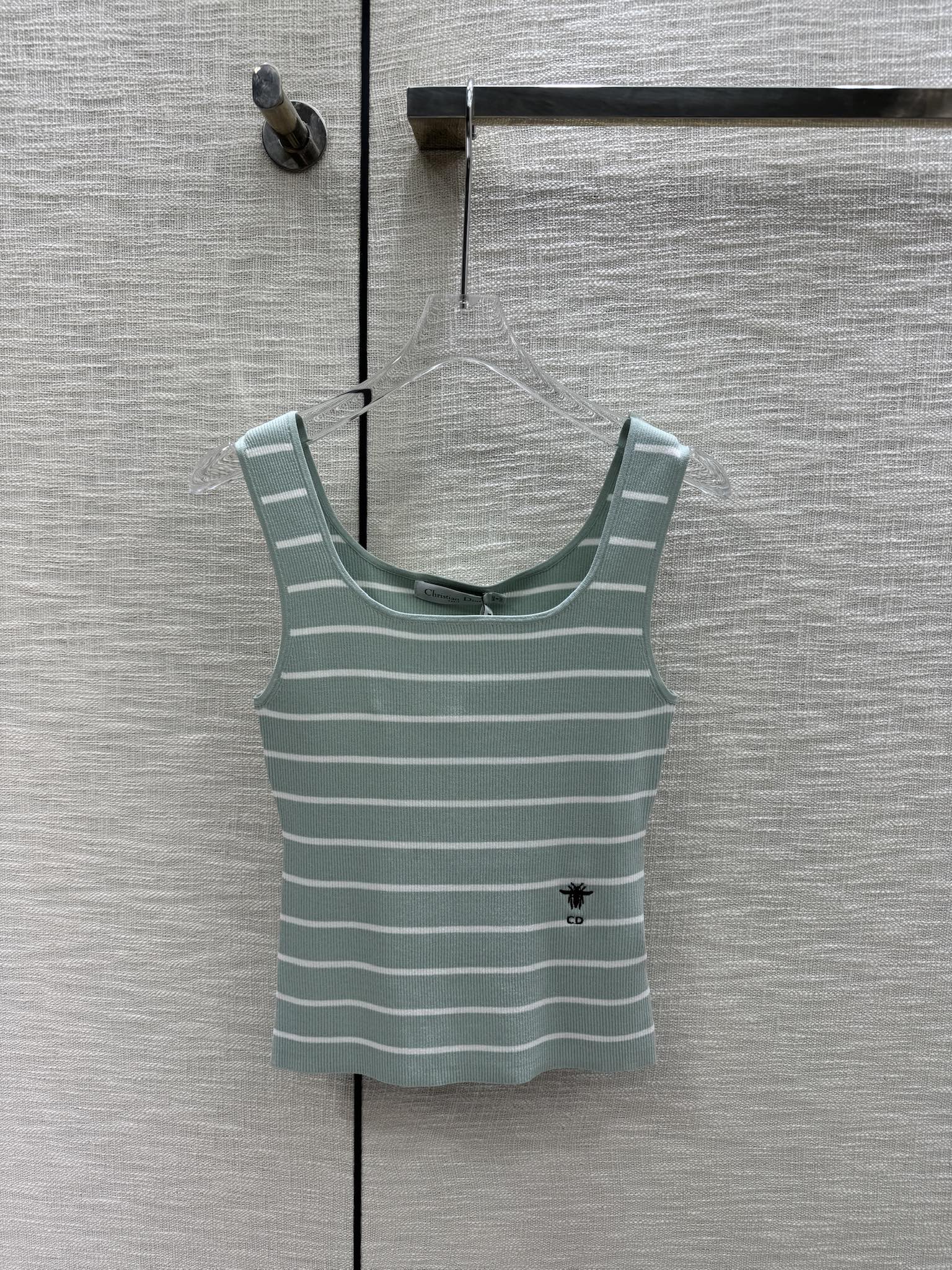 Вязаный жилет Dior 2403 в полоску с цветовыми блоками - зеленый