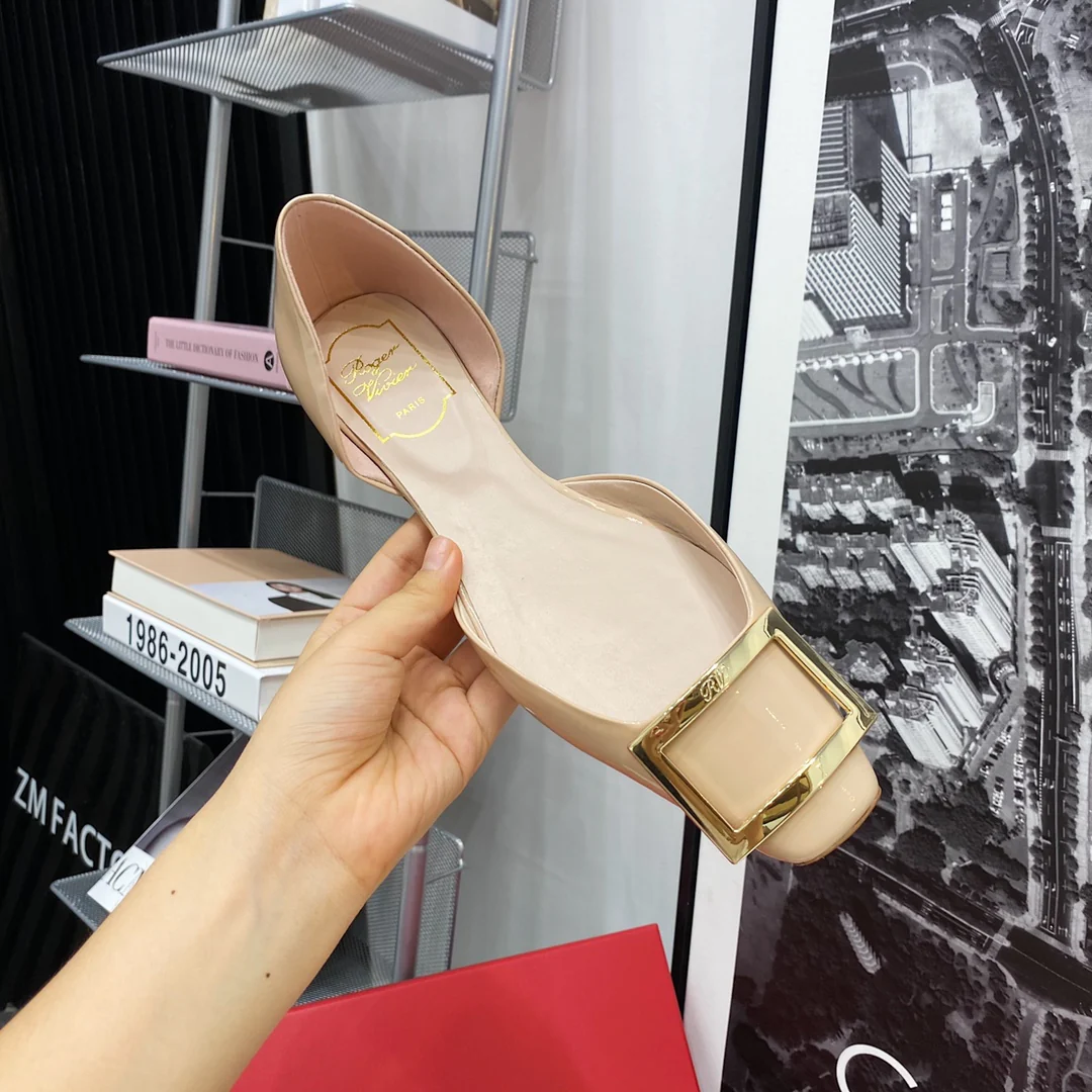 RV - Плоская подошва, открытый квадратный носок - Телесно-розовый