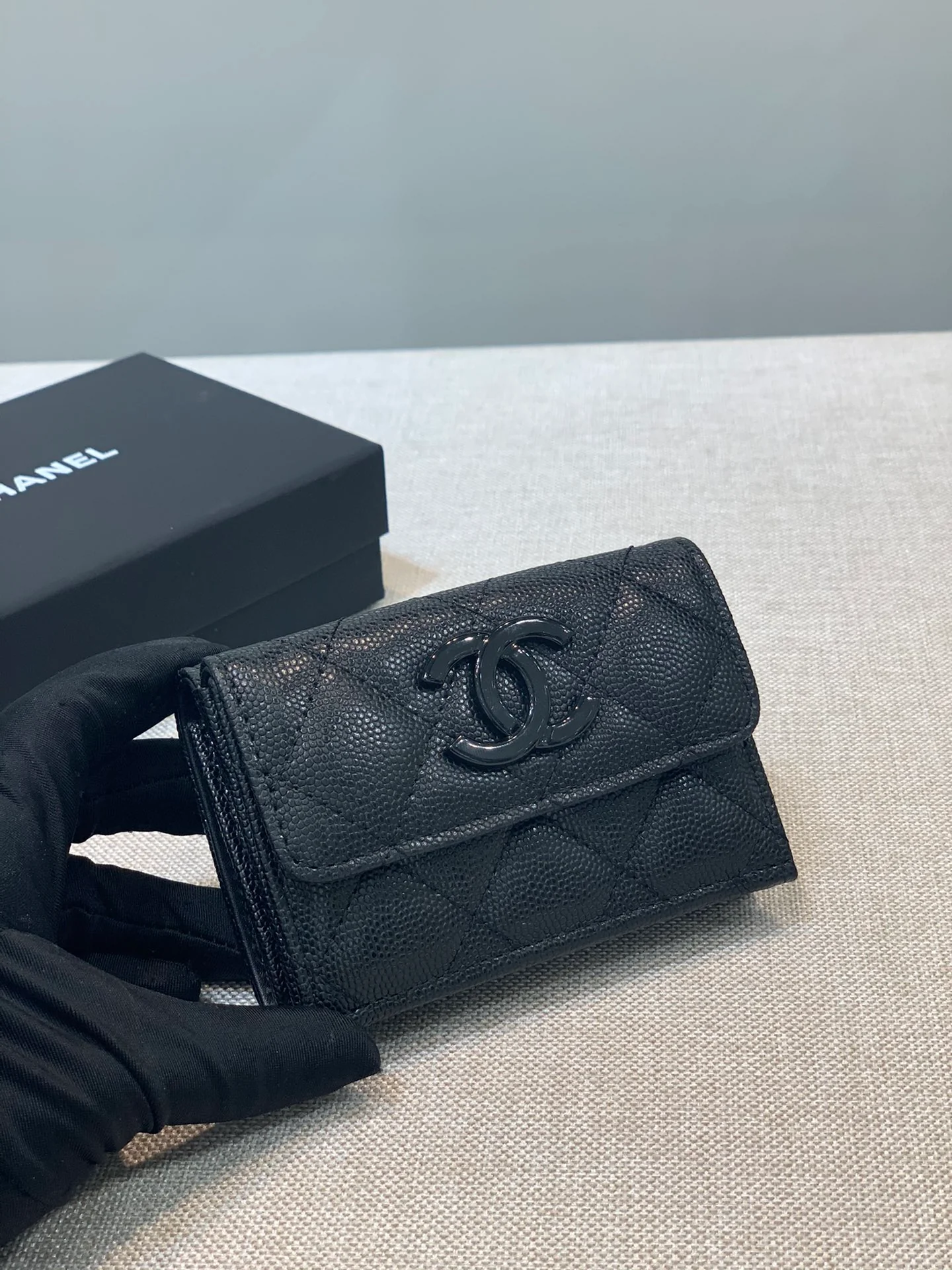 Chanel-菱格三折短夹 黑色