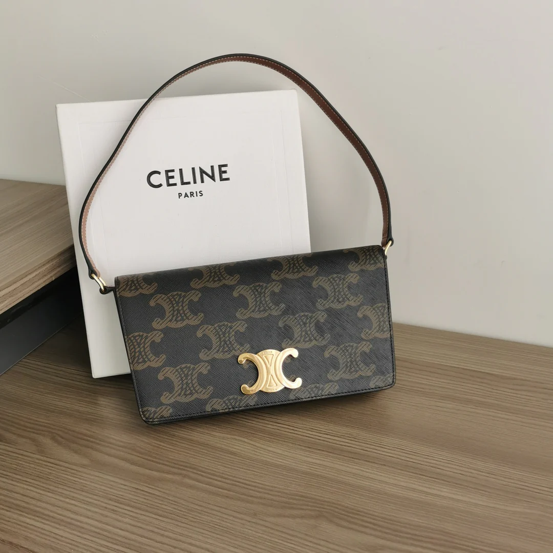 Сумка через плечо Celine Trapeze Triomphe Print из кожи.
