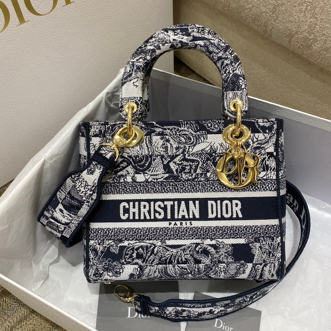 Сумка Dior Lady D Lite - вышитый тигр - 24 см