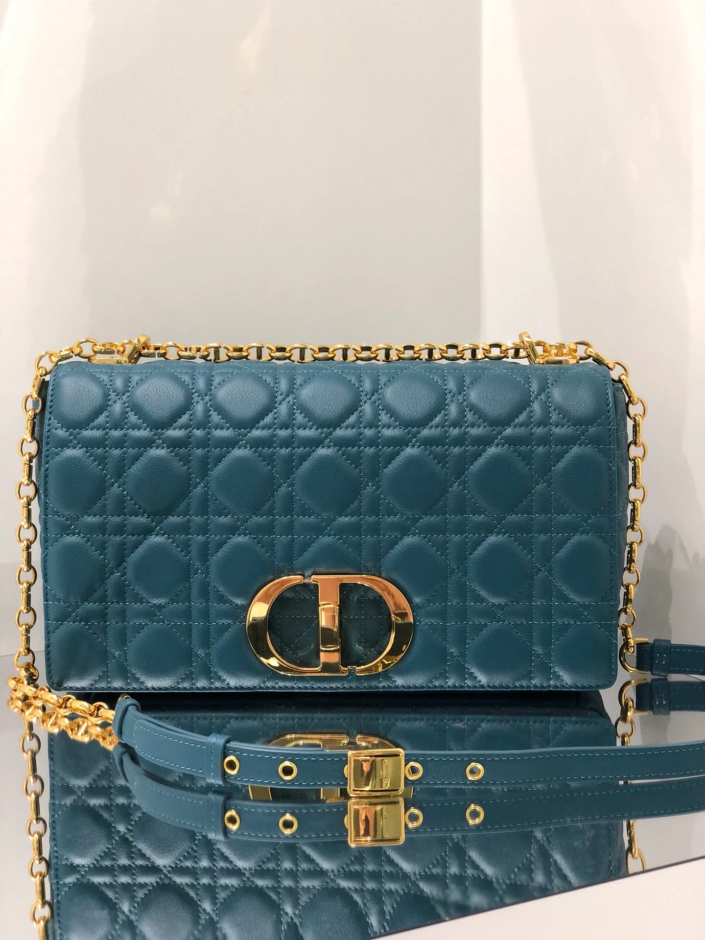 Dior Caro Large 28cm Deep Sea Blue Calfkin