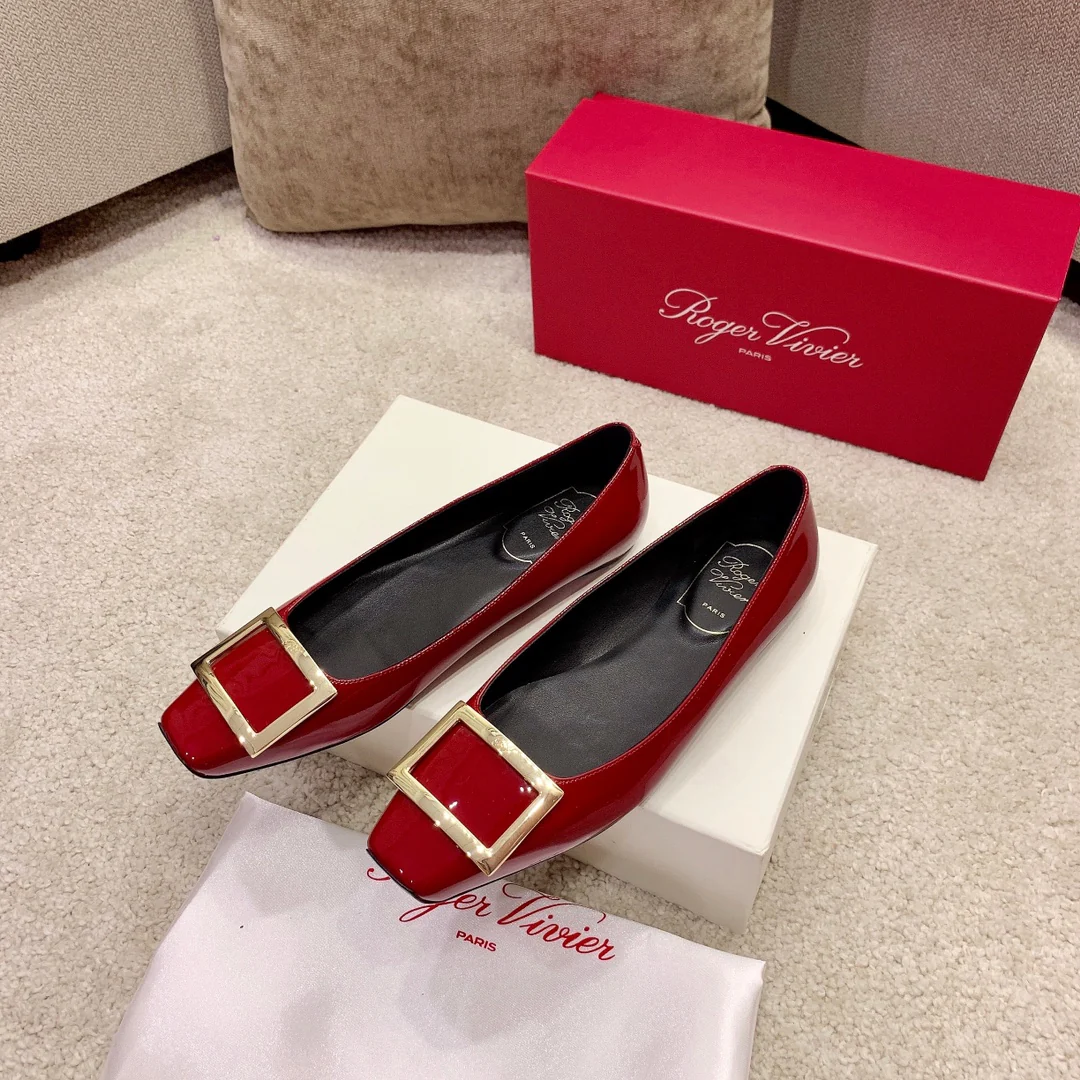 RV - Классические туфли с квадратными пуговицами - Темно-красный