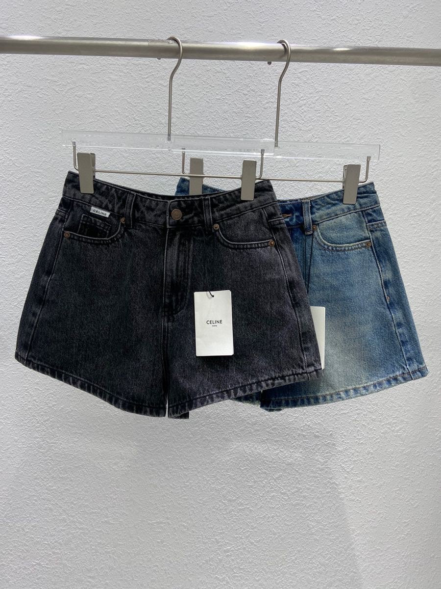 Celine 2404 - Джинсовые шорты с вышитым задним карманом - Синие