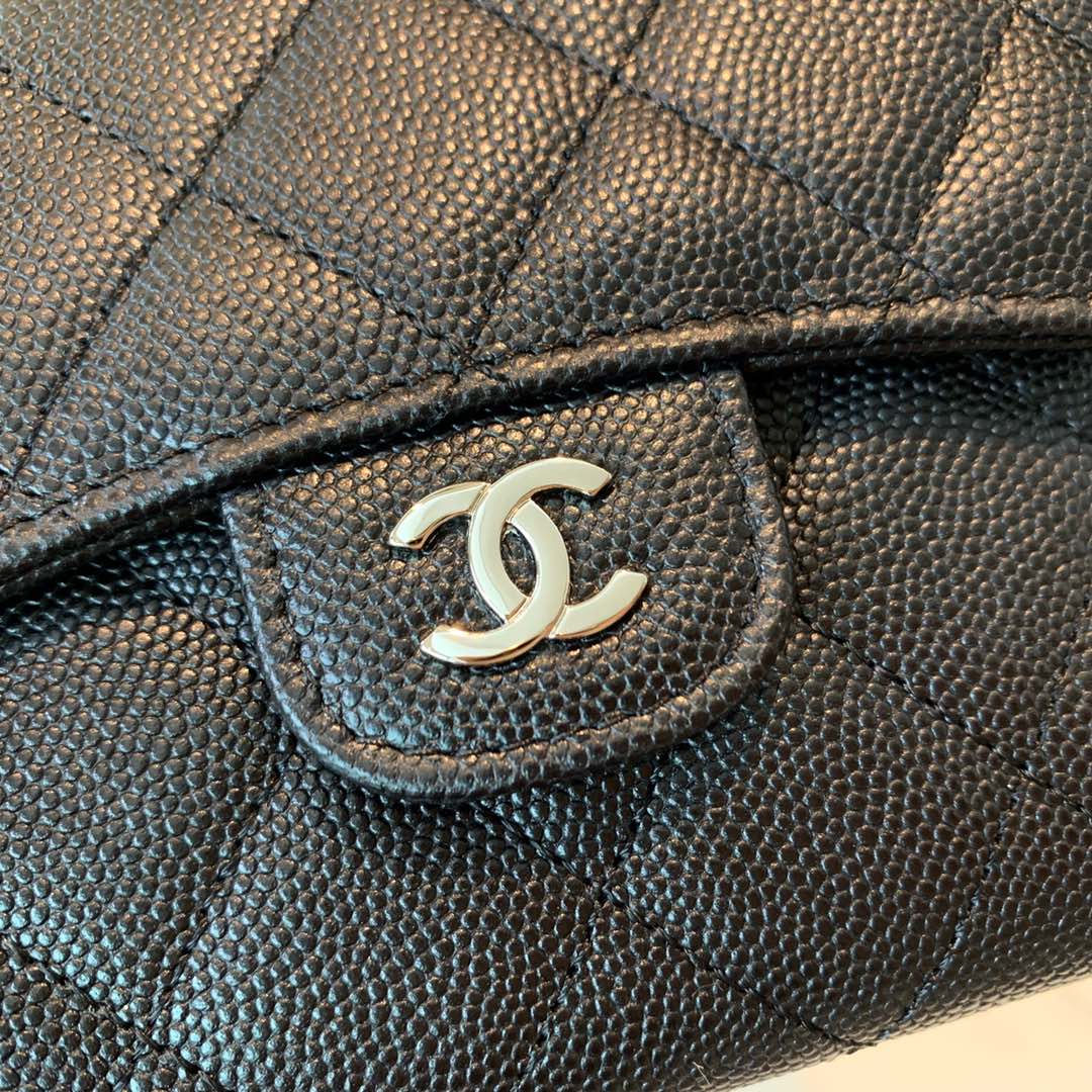 Кошелек Chanel Classic Bulb Pattern - CF - черный с серебряной пряжкой