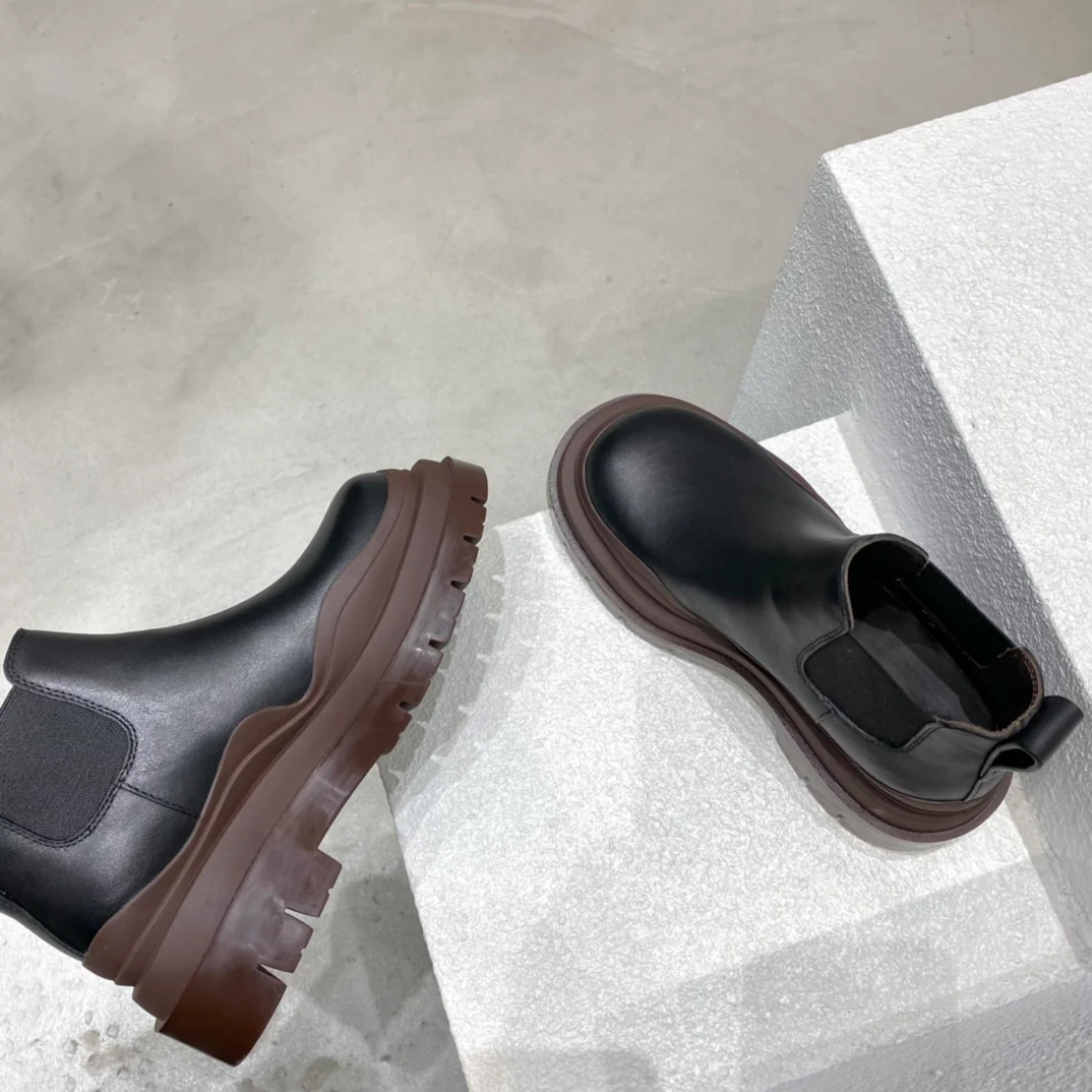 BV-22ss - Британские ретро-ботинки до щиколотки - Унисекс - Черные с коричневой подошвой