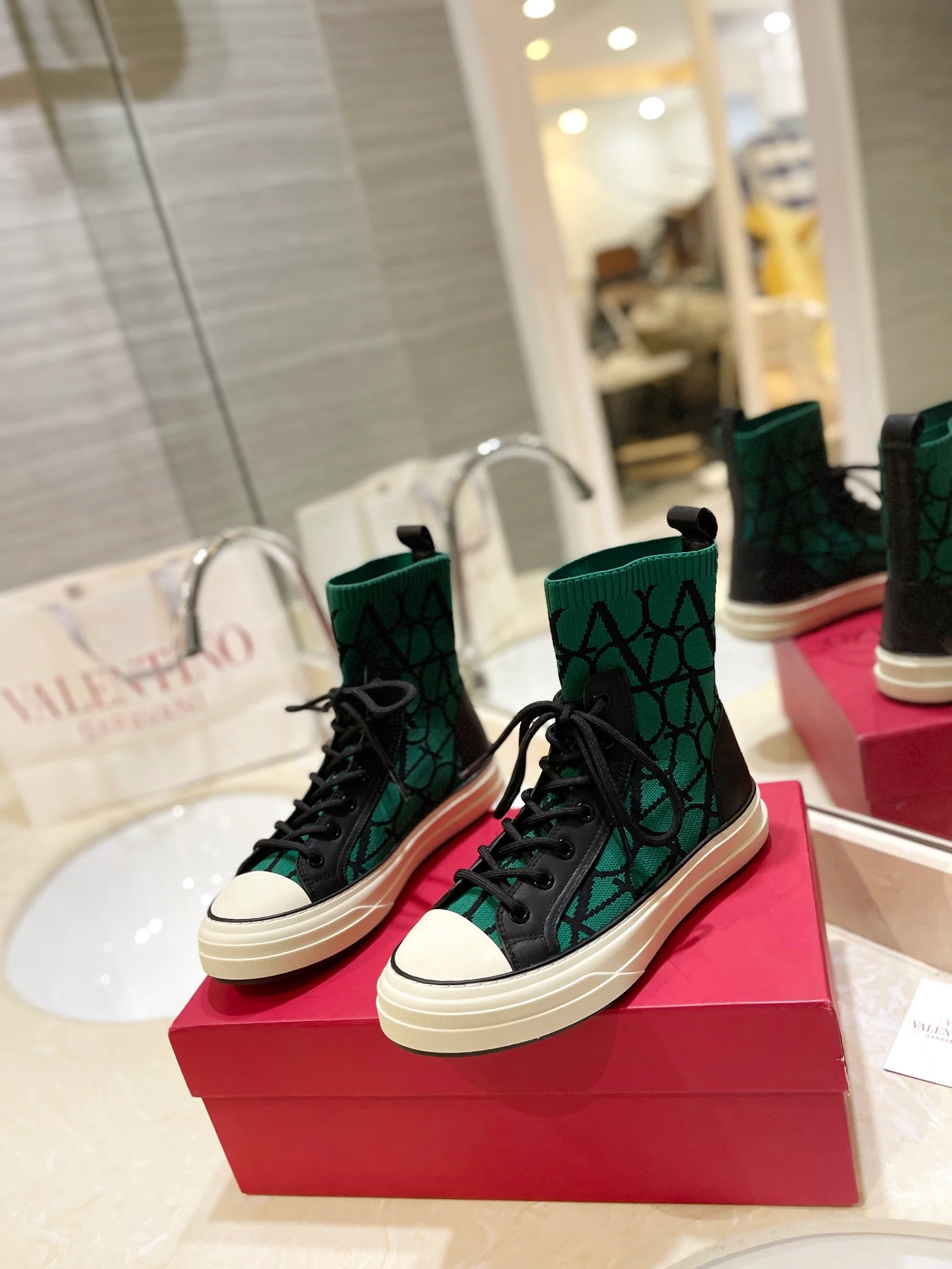 Туфли-носки Valentino до середины икры - унисекс - зеленые