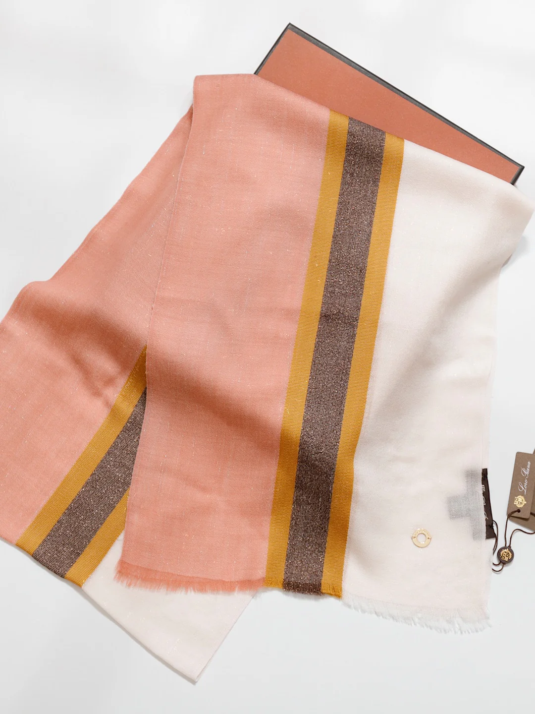 Ультратонкий шерстяной шарф Loro Piana с цветовыми блоками - превосходный блеск - 30 см - 180 см - 3