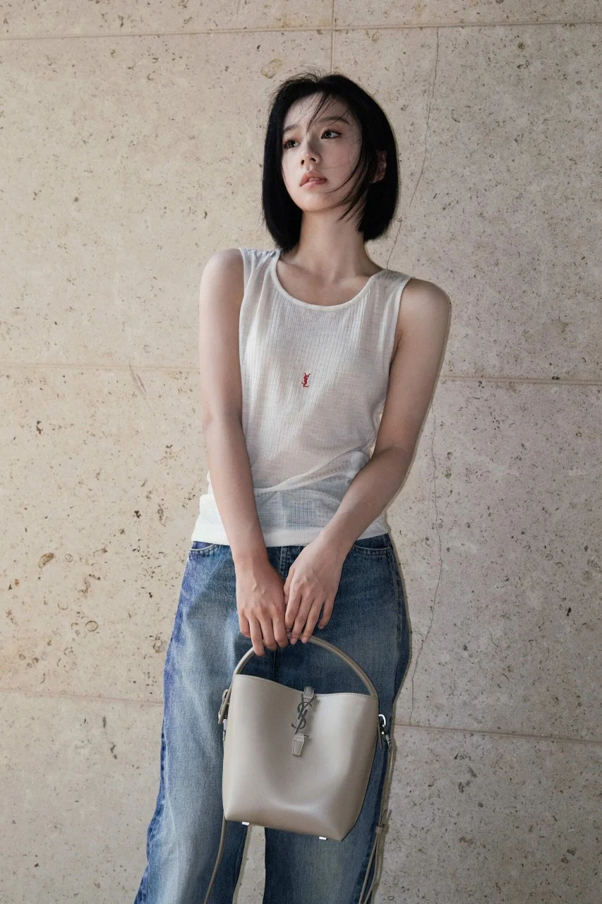 Сумка-ведро YSL Le 37 - Маленькая - Бежево-серый