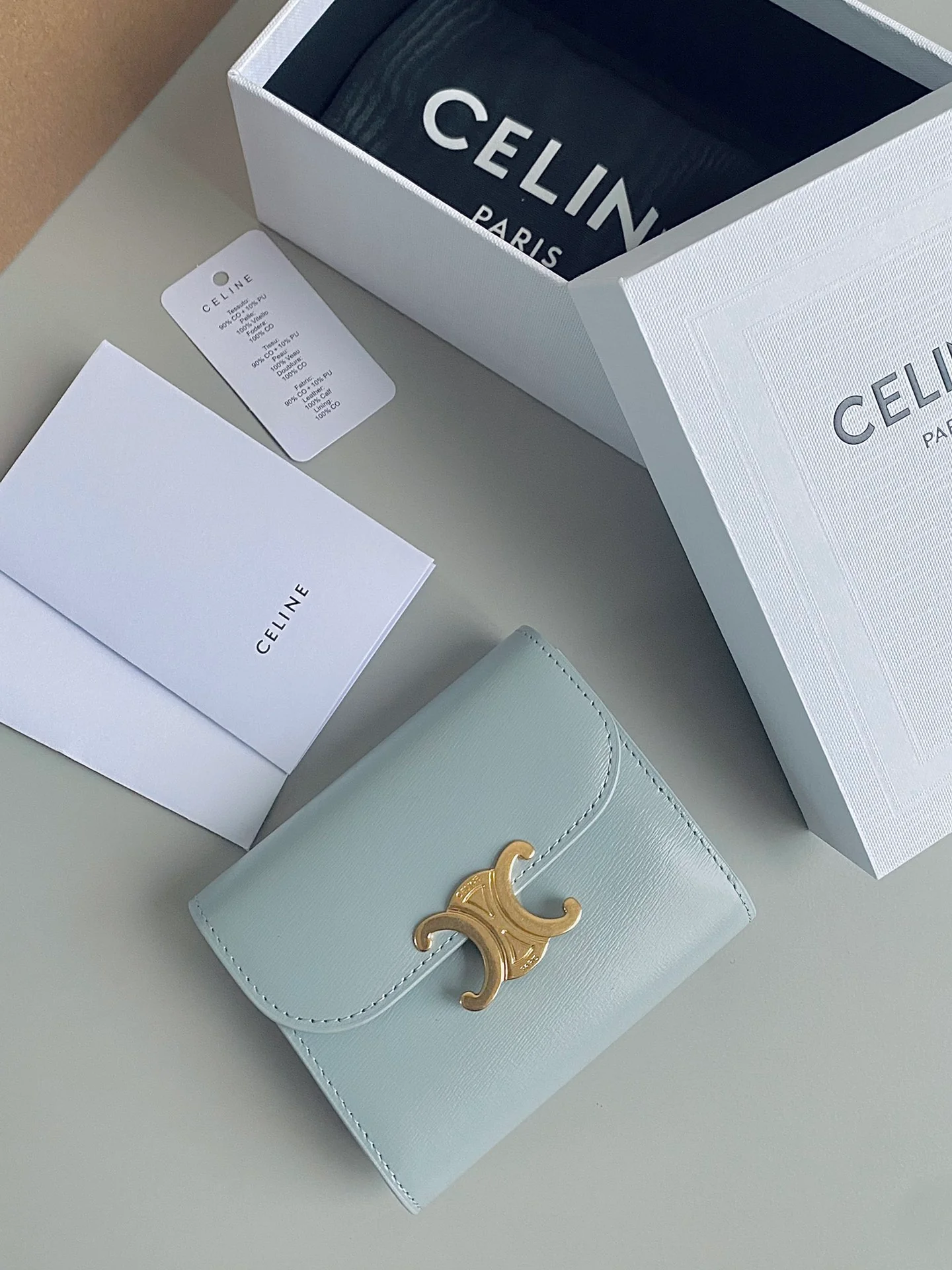 Celine-TRIOMPHE 三折卡包钱包 冰川蓝