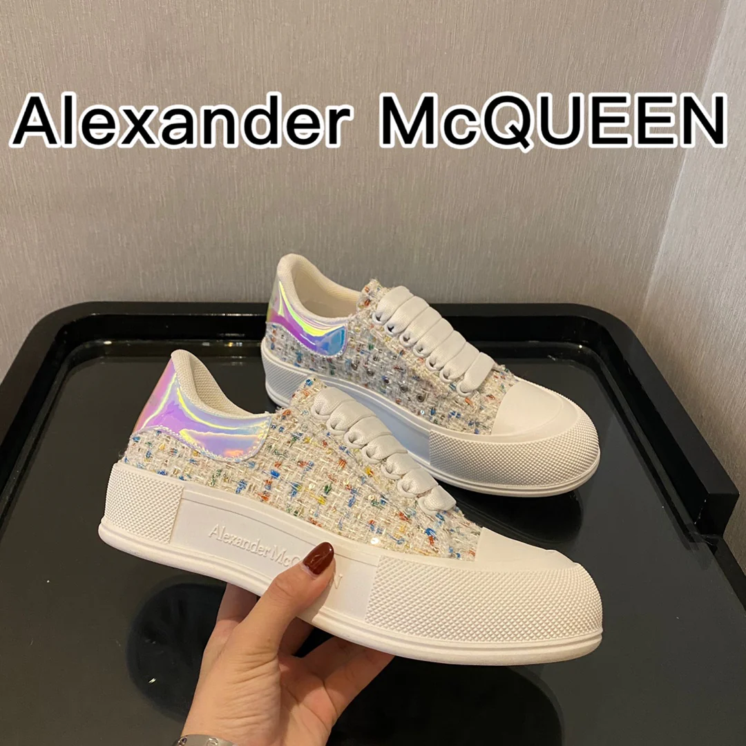 McQueen - Верх из шерсти - Подошва сзади - Кед - Светоотражающие синие и розовые элементы