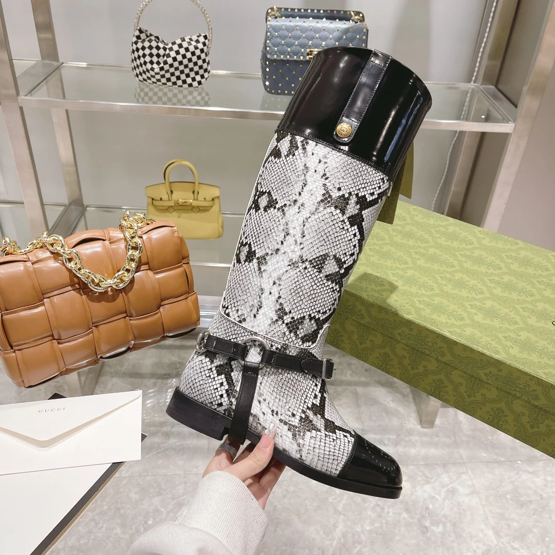 Gucci 2022 Street Buckle Retro Long Boots Equestrian Boots