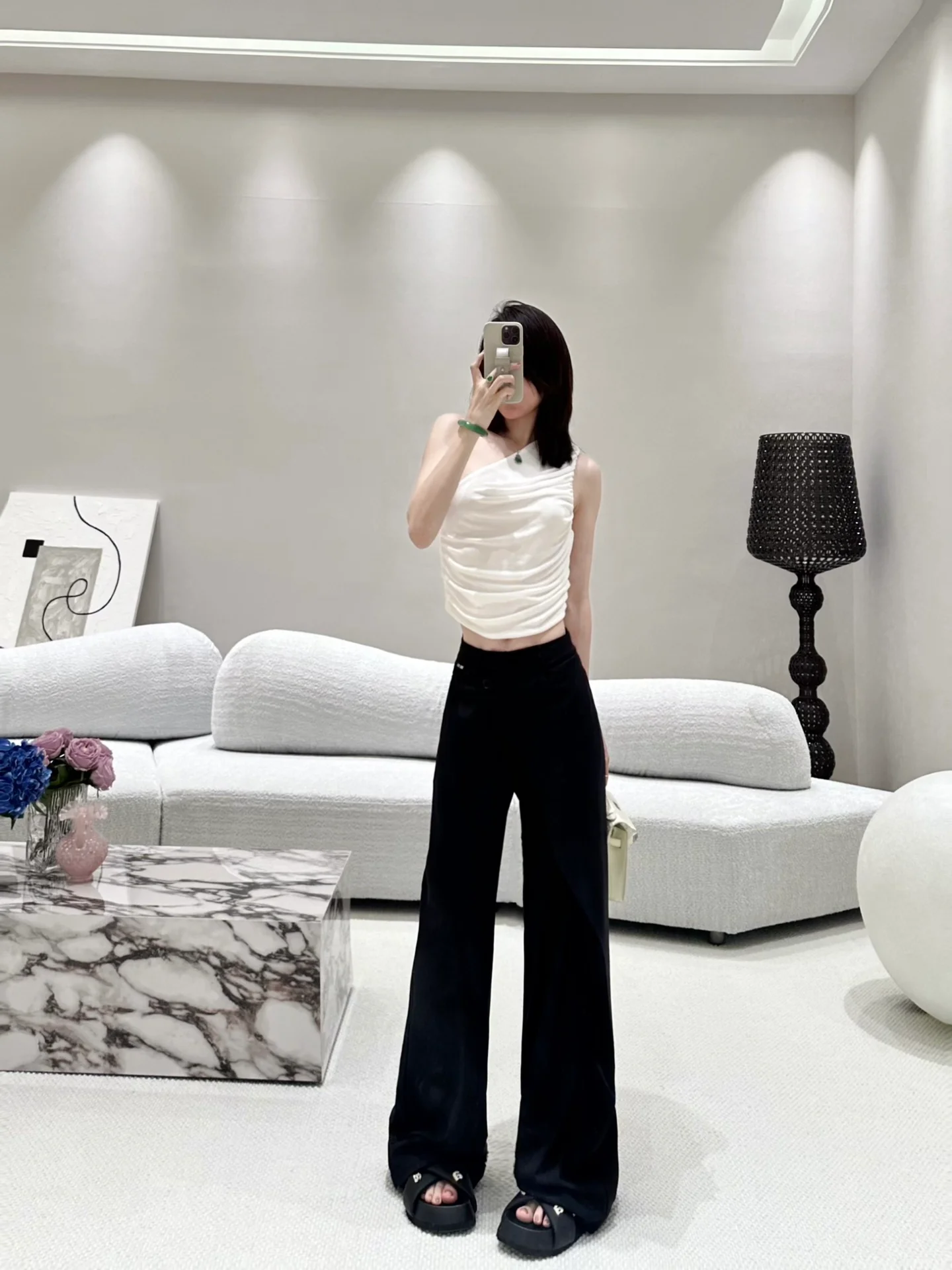 Miu Miu - 2404 - Брюки-платье с диагональной застежкой, модель 24 - Черный