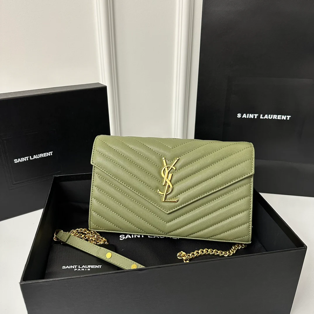 YSL Monogram Caviar WOC Avocado Green Gold Buckle 22cm 1