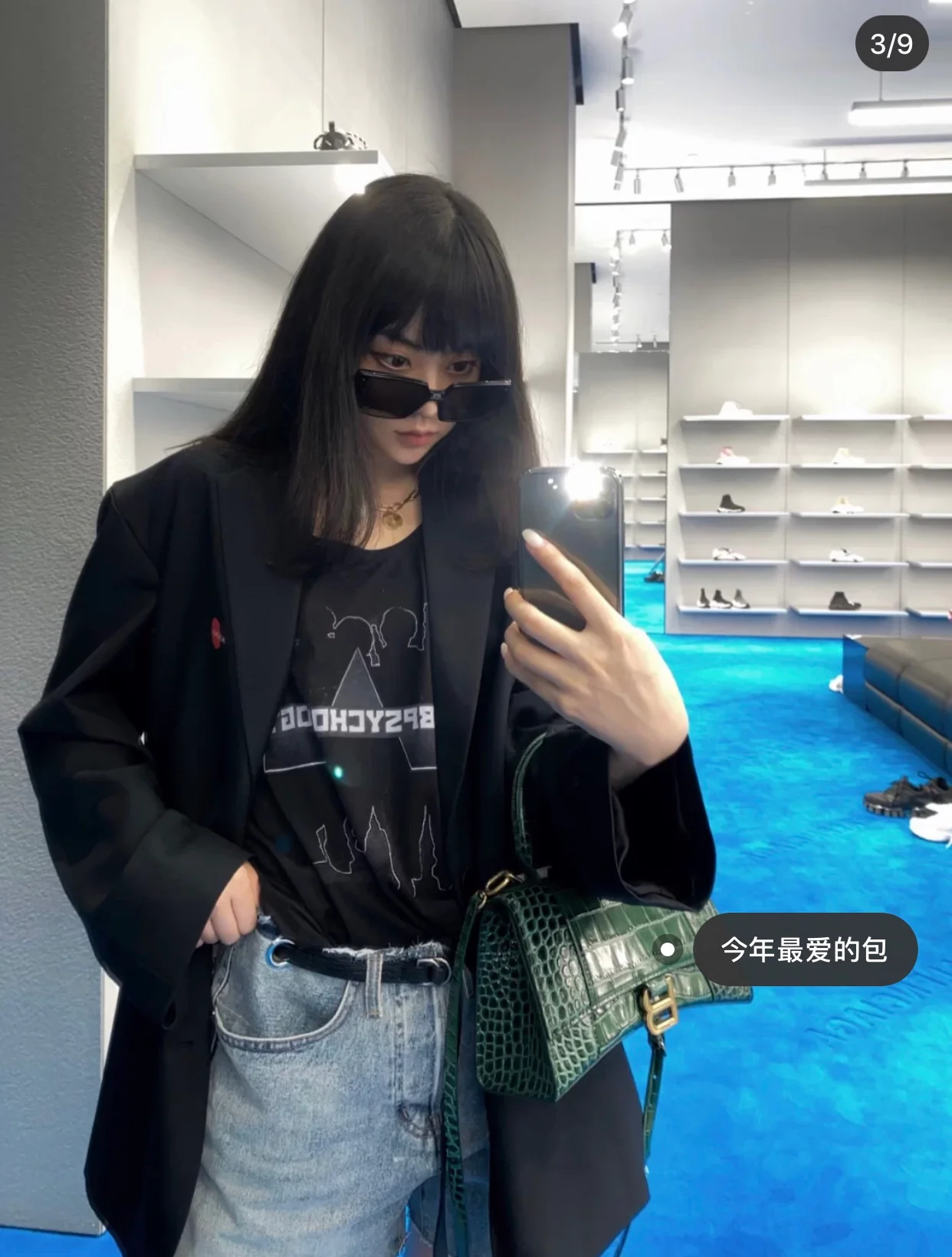 Сумка Balenciaga Hourglass – темно-зеленая с крокодиловым принтом