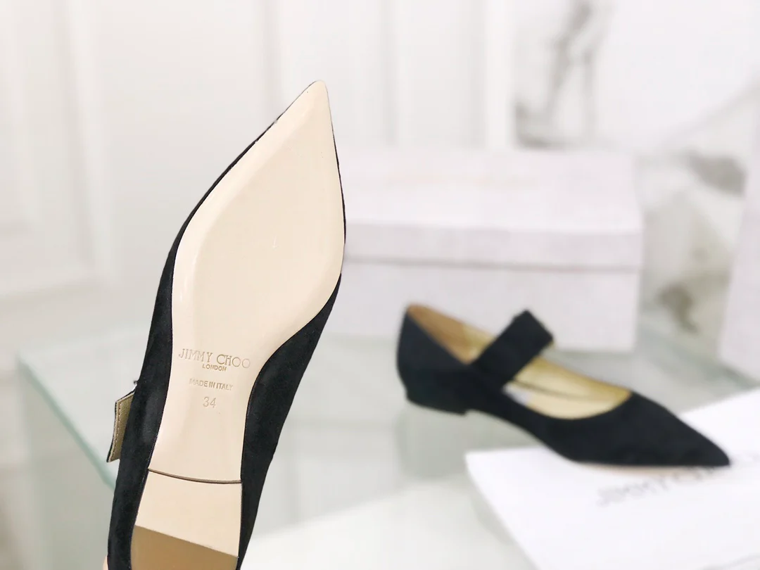 Балетки Jimmy с пряжкой и стразами, с острым носком - 1