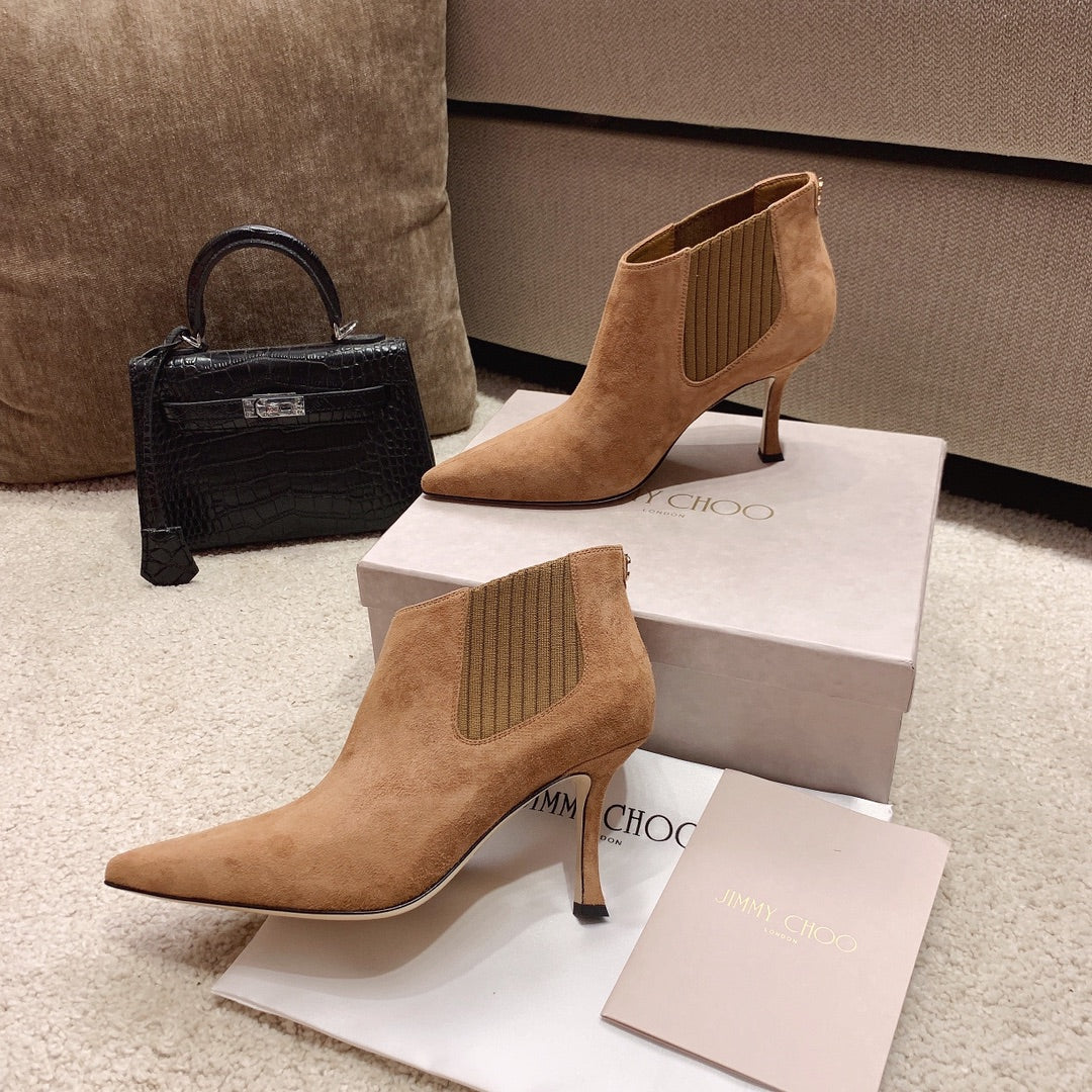 Ботильоны Jimmy с острым носком и изогнутым каблуком - 8 см