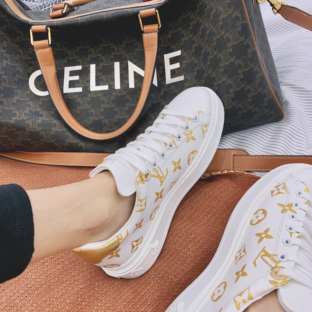 Обувь LV - LV - белые кроссовки - золотые