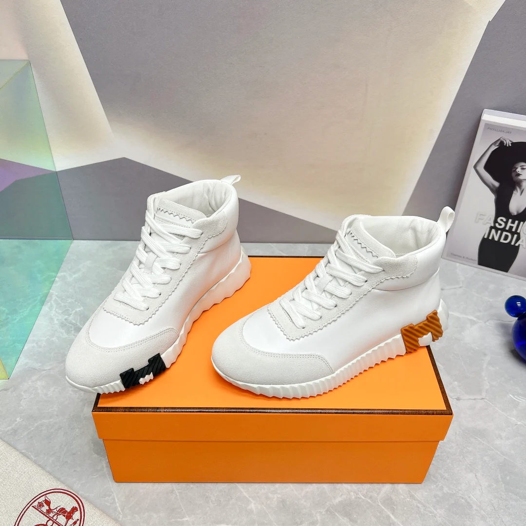 Новинка сезона весна/лето 2023 от Hermes - Кожаные высокие повседневные туфли - Белые