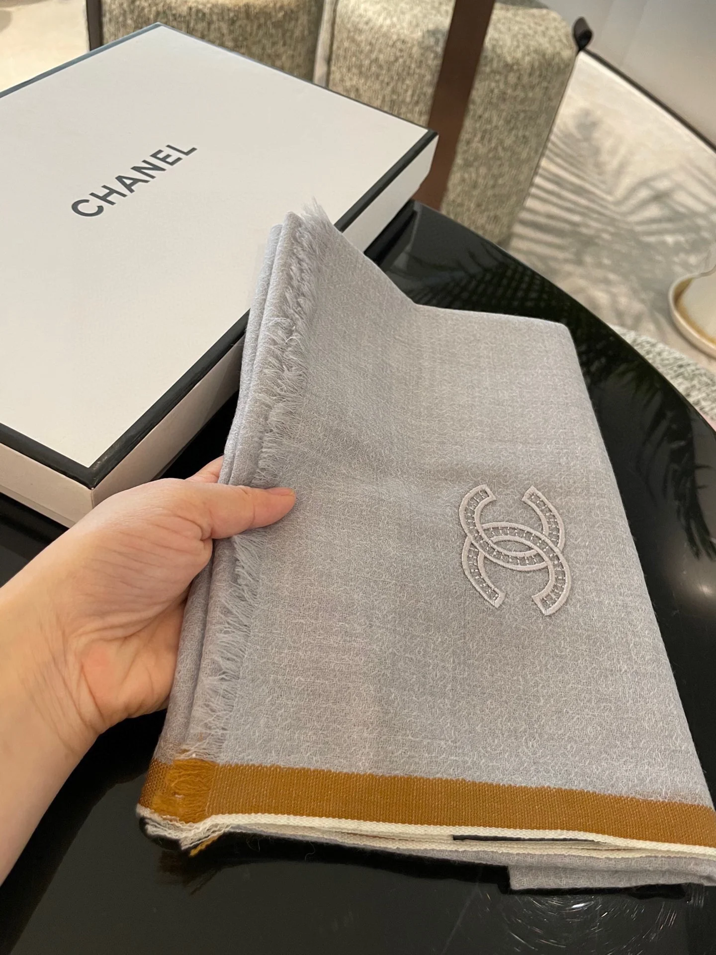 Однотонный шарф Chanel - 90-200 см - Кашемир Кашмир Хайленд - Серый