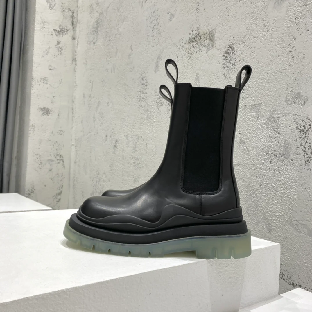 BV-22ss - Британские ретро-сапоги до середины икры - Унисекс - Черная прозрачная подошва