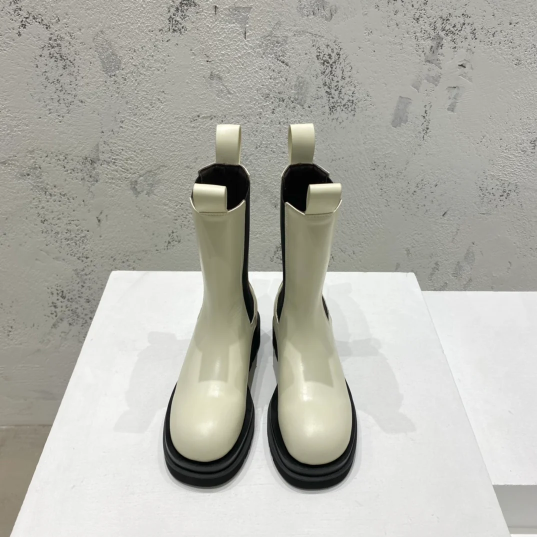 BV-22ss - Британские ретро-сапоги до середины икры - Унисекс - Белые с черной подошвой