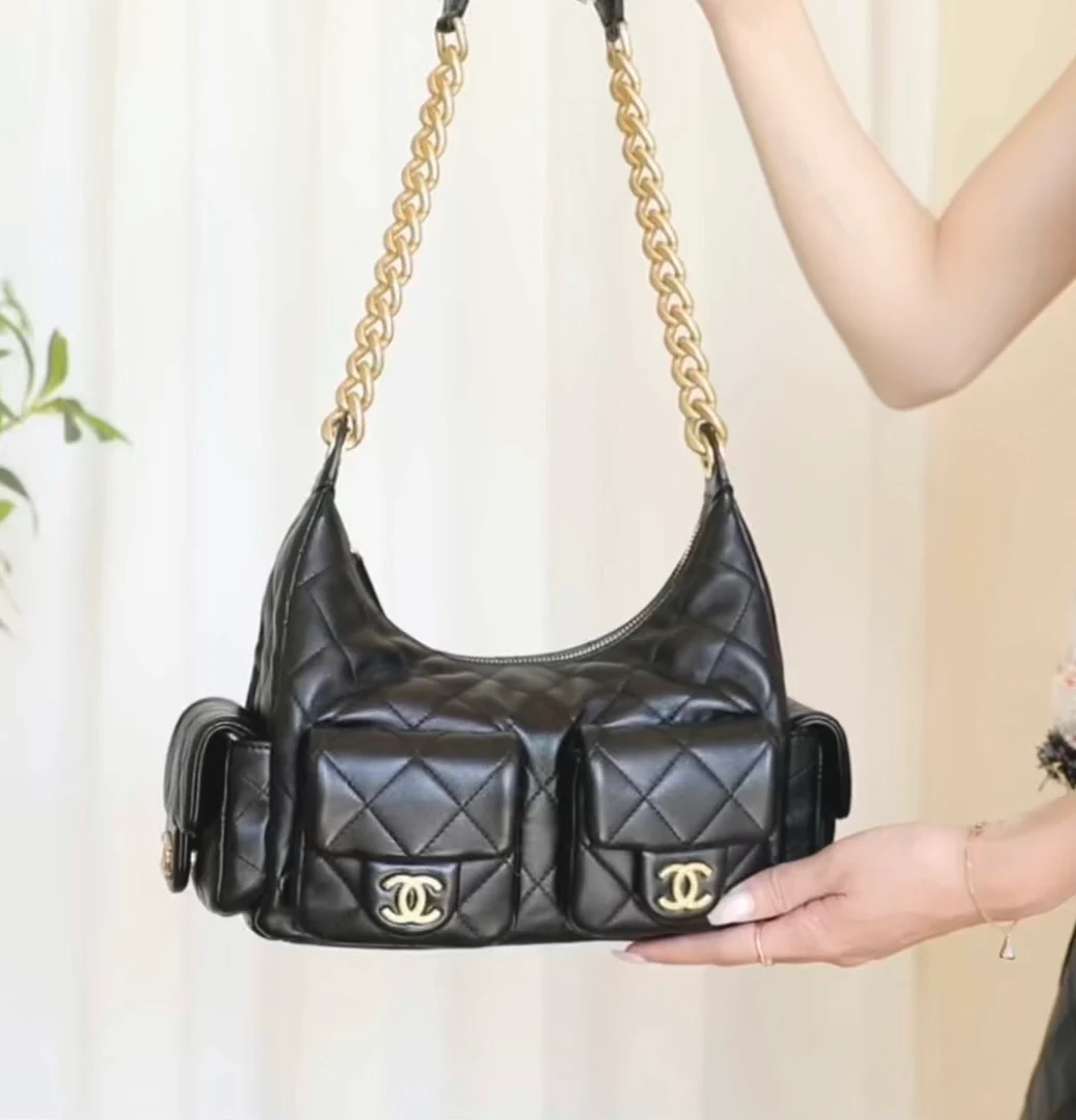 Сумка-хобо Chanel 25c, маленькая, черная, для хобби.