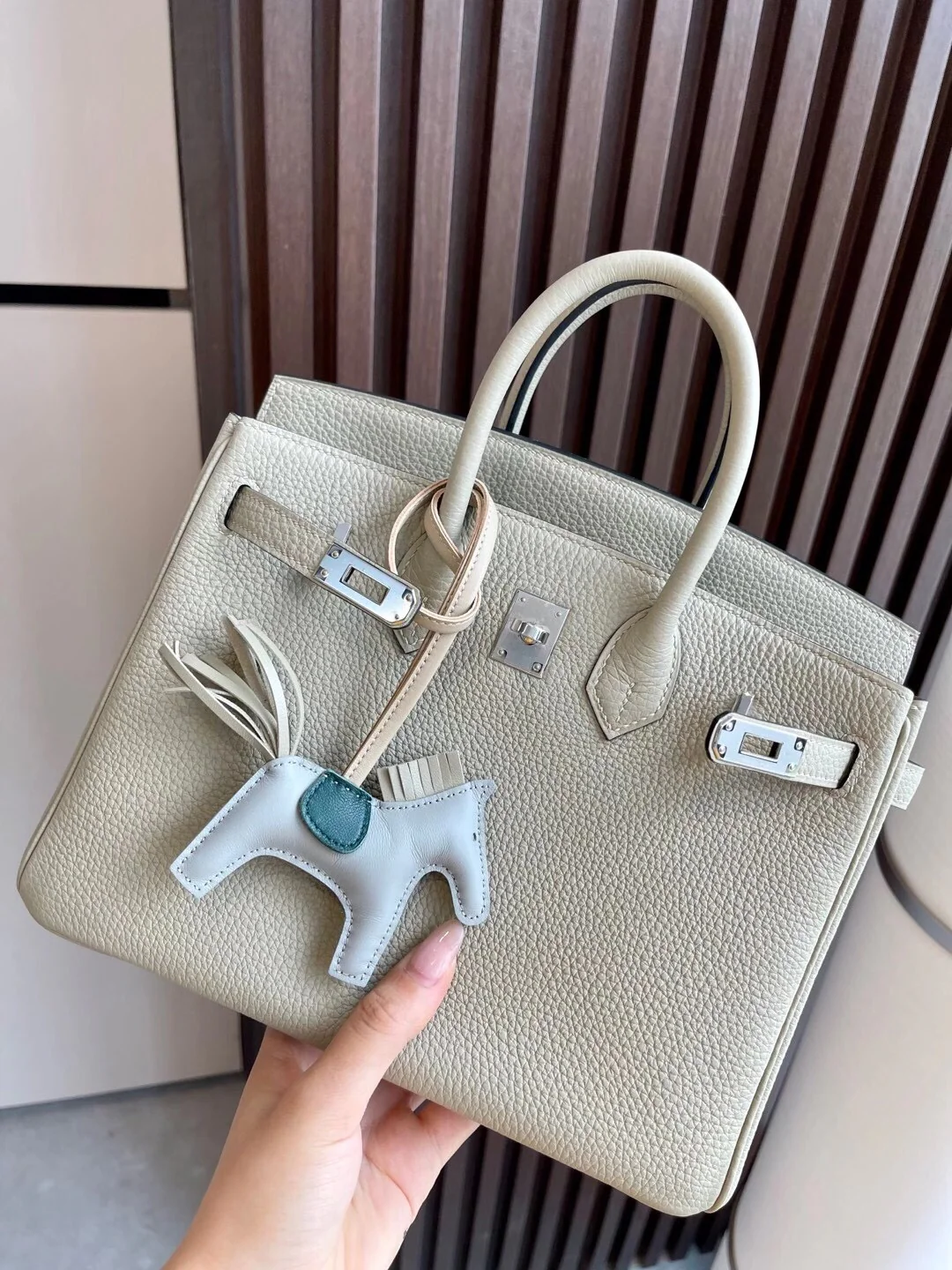 Сумка Hermes Birkin 25 Togo 1q, цвет шалфейно-зеленый, с серебряной пряжкой.