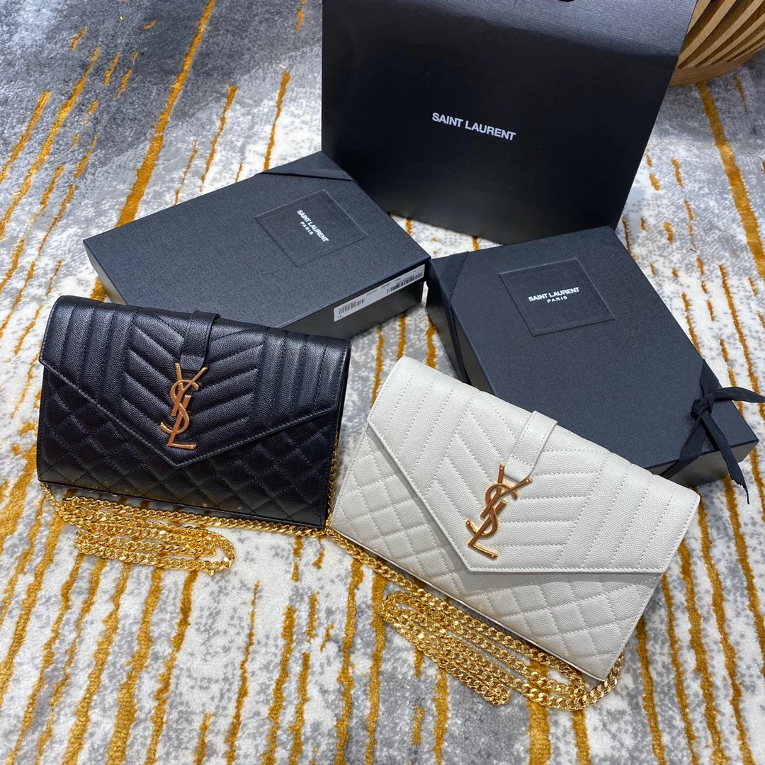 Сумка-конверт YSL с монограммой и икрой, V-образной ромбовидной стёжкой - 2 шт.