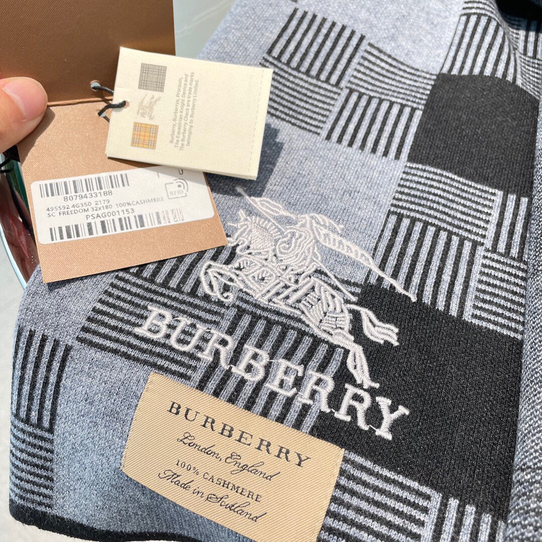 Классический шарф для верховой езды Burberry - 180 см - 32 см - 100% - Импортный вязаный кашемир - Черный