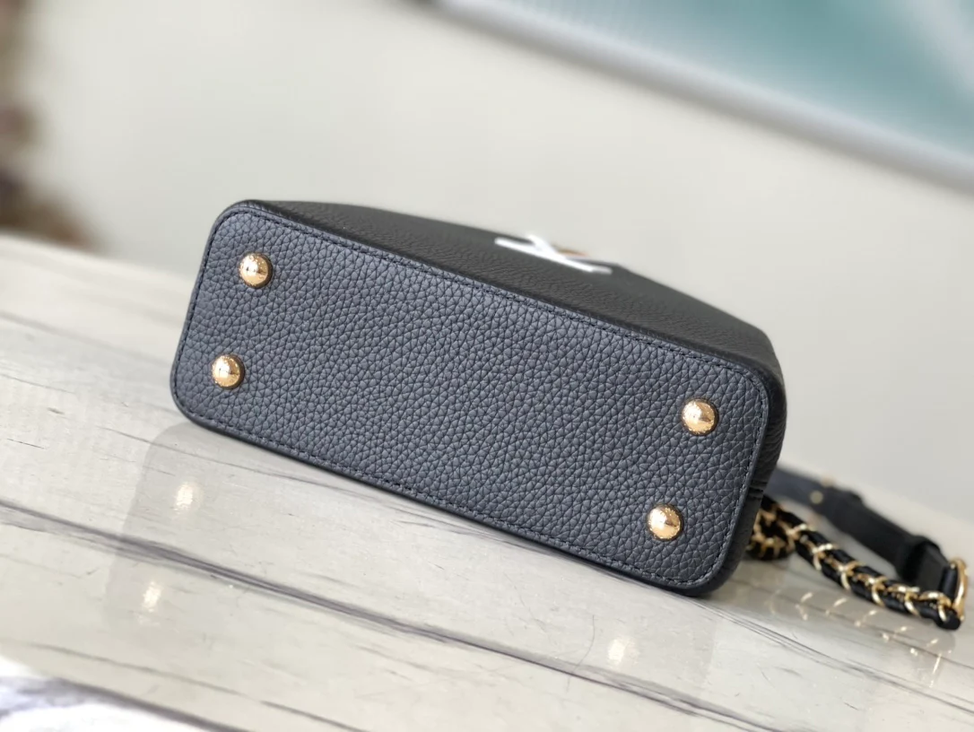 m21887-LV-Taurilon Leather-Capucines Сумка-Черный/Розовый-Мини