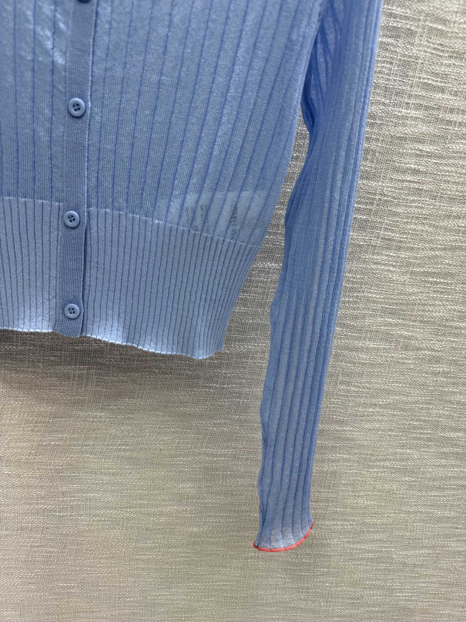 Miu Miu - 2404 - Вязаный кардиган с длинными рукавами и воротником-поло в стиле колор-блок - Синий