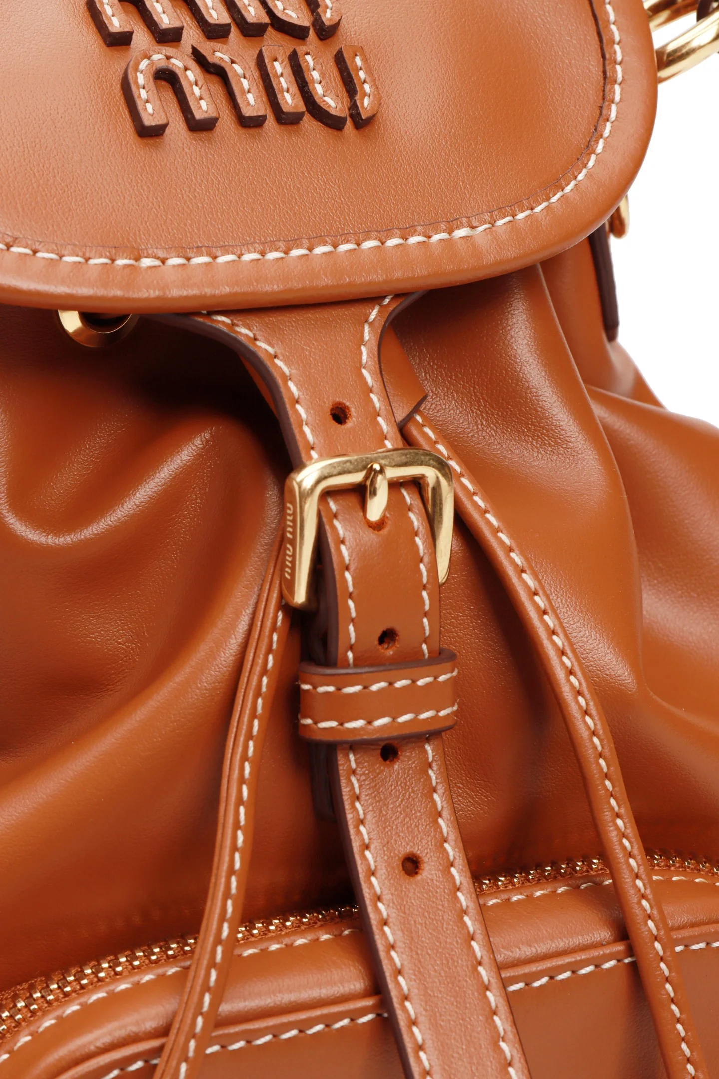 Рюкзак Miu Miu из канваса и кожи, маленький, коньячный.