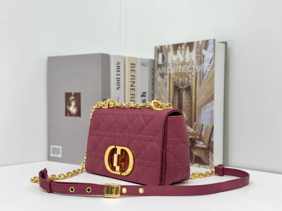 Маленькая сумка Dior Caro на цепочке - бордовая