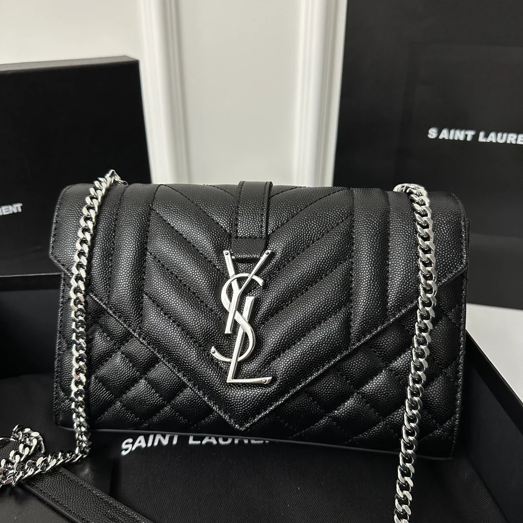 Конверт YSL, маленький, черный и серебристый