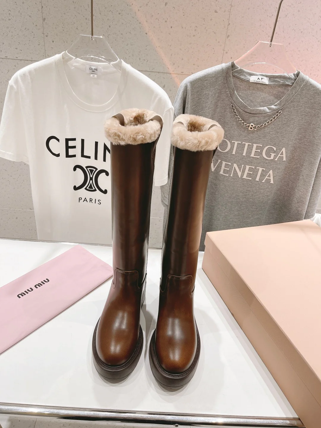 Ботинки на платформе Miu Miu 2024 - Кофейный цвет