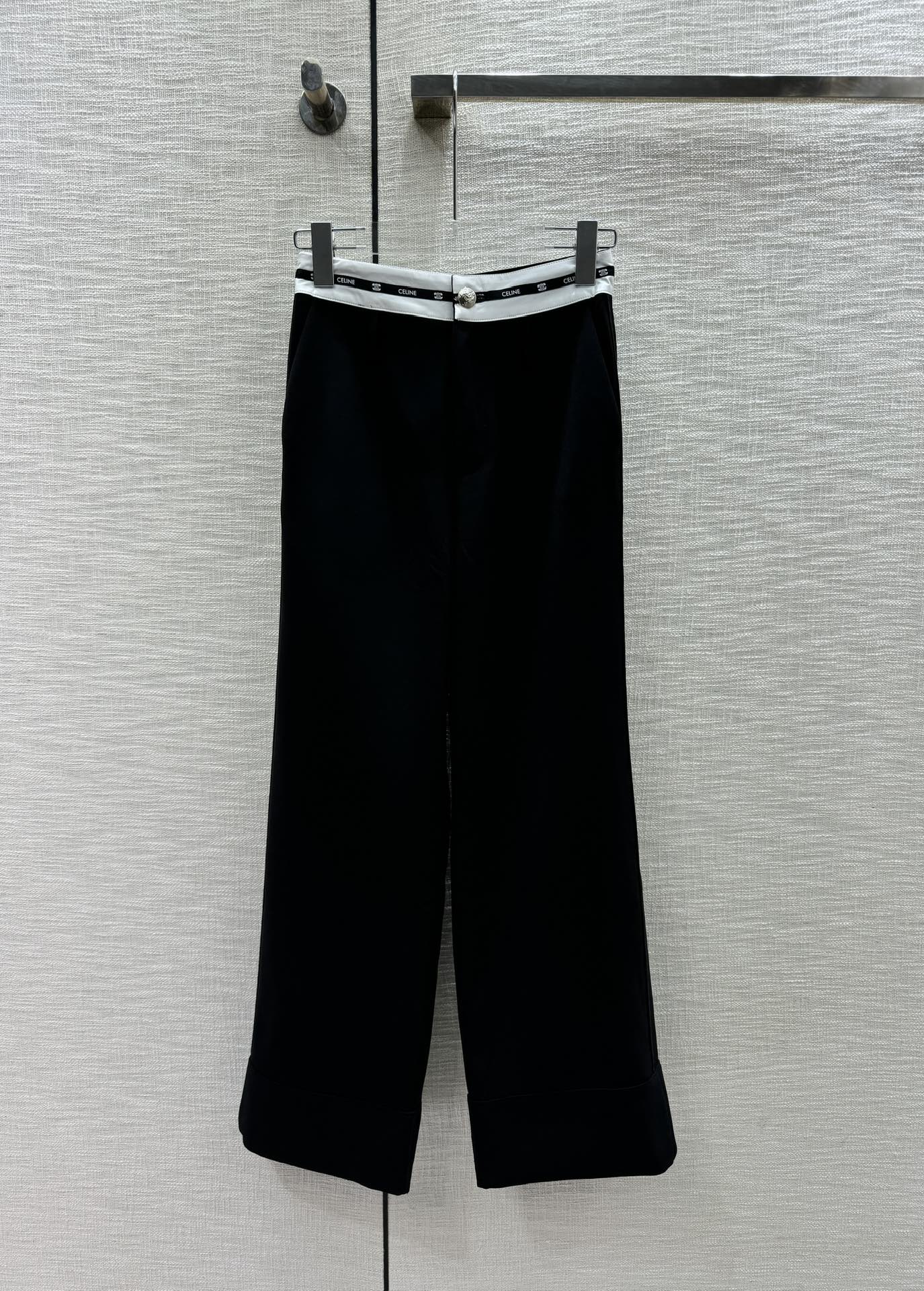 Брюки Celine 2404 с высокой талией и широкими штанинами, цветные блоки - черные.