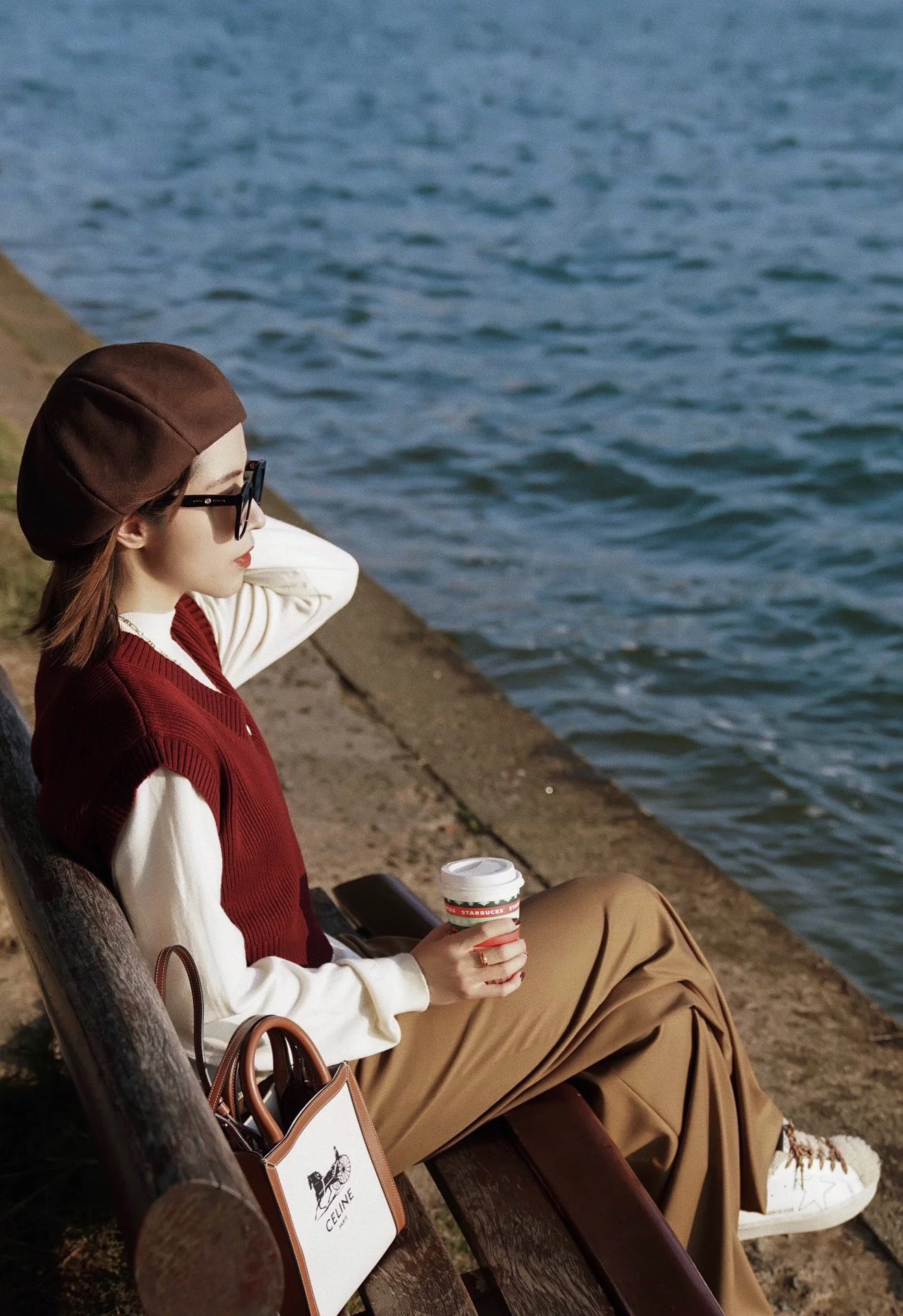 Мини-сумочка Celine Cabas Sulky с принтом из кожи вагю, вертикальная, желто-коричневая ткань.