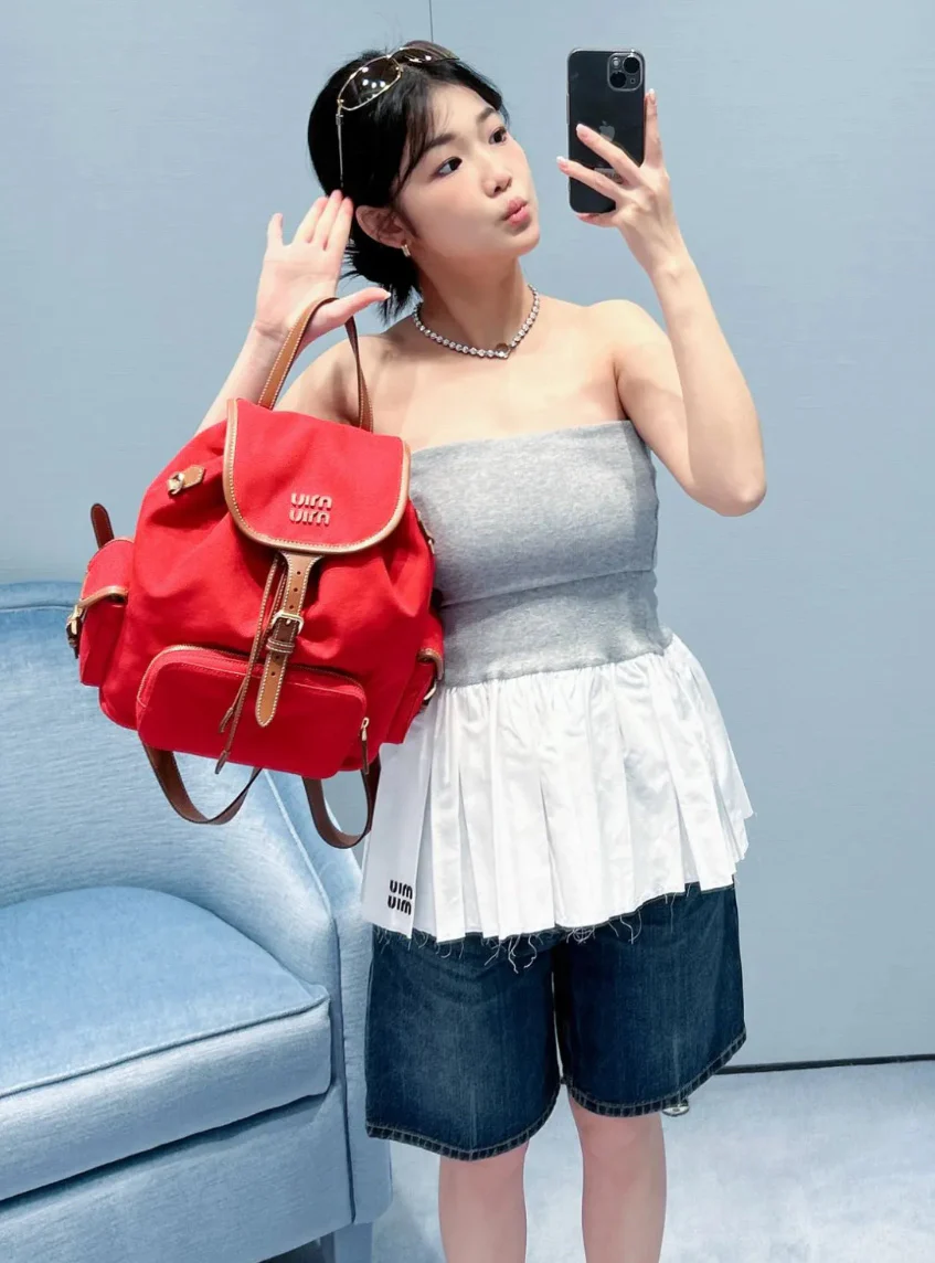 Рюкзак Miu Miu из канваса и кожи — красный (образ представлен отдельно)