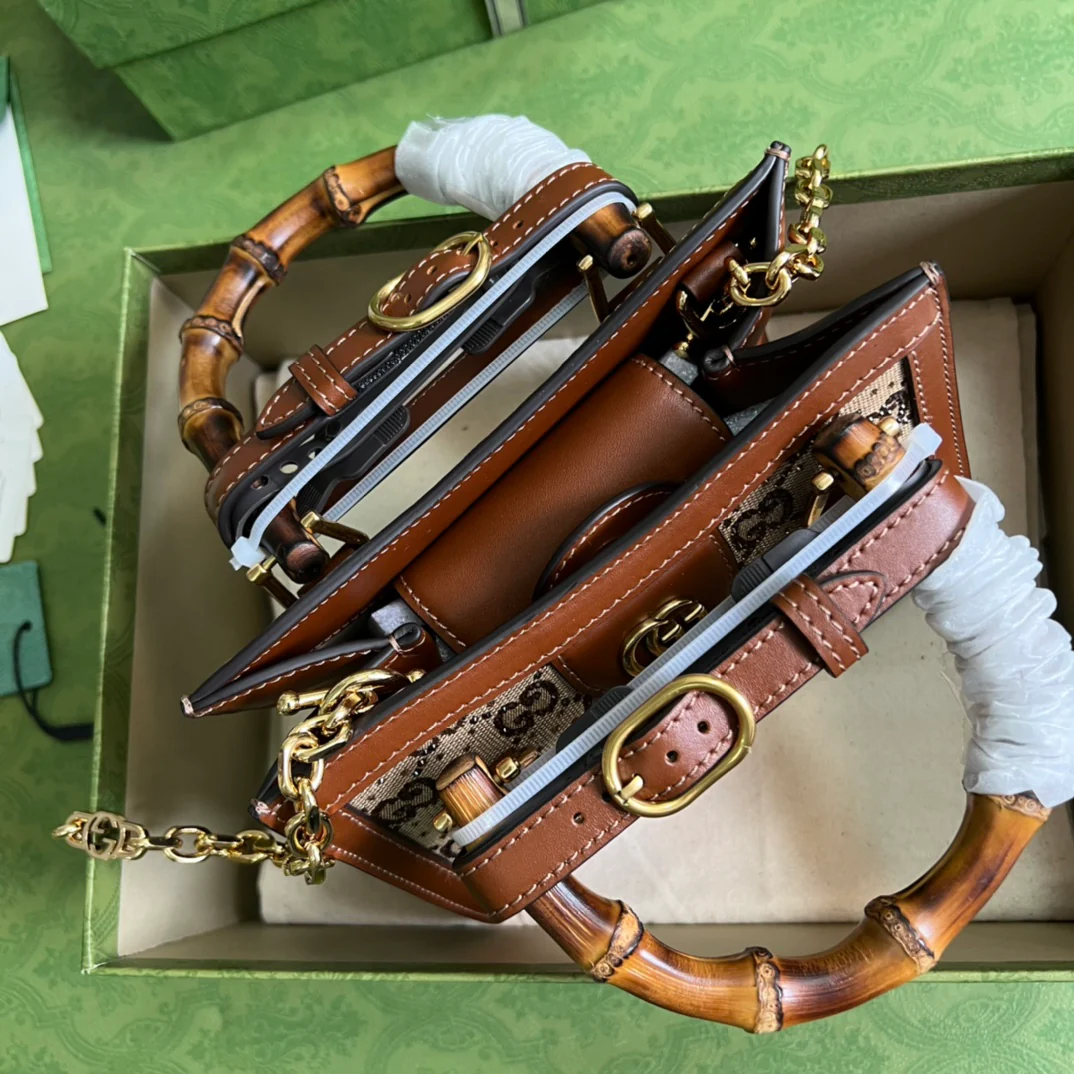 Сумка Gucci из бамбука - коричневая ткань - 20x16x10 см