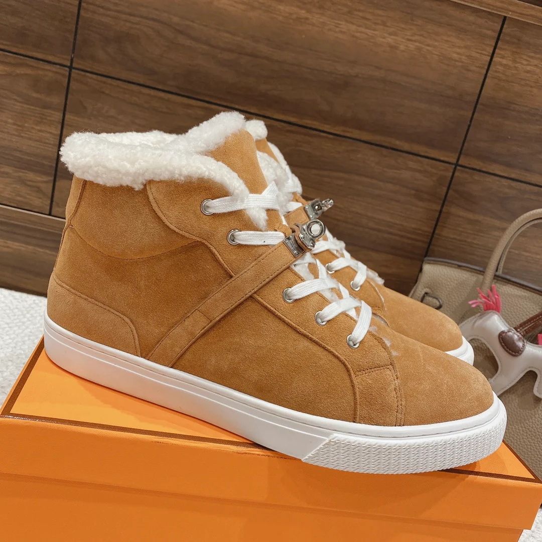 Высокие шерстяные кроссовки Hermes Kelly - унисекс - светло-коричневые